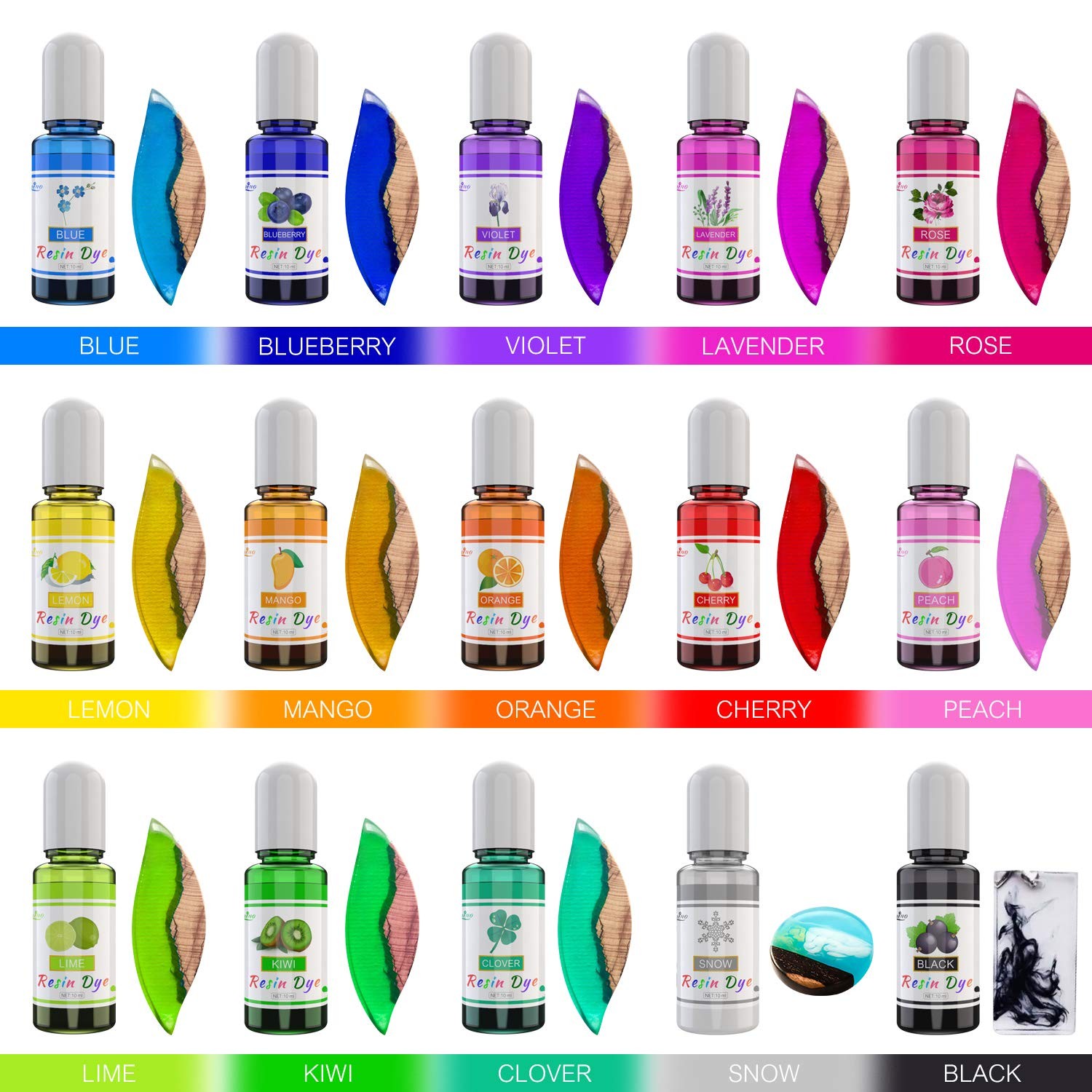 Epoxy Resin Pigment - 15 Color Liquid Dye - Highly Clear,White