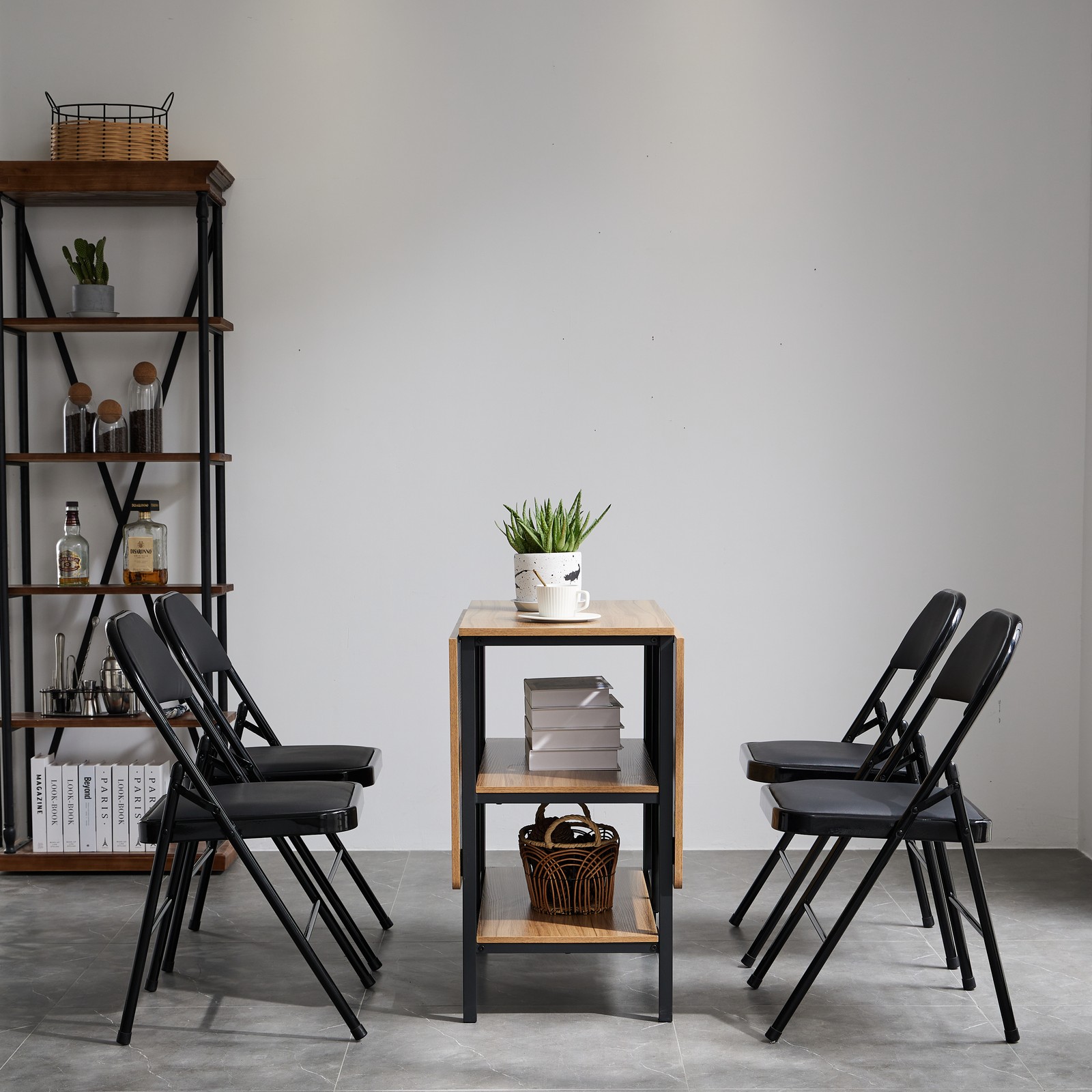 4pcs Elegant Foldable Iron & PVC Chairs for Convention & Exhibition Black