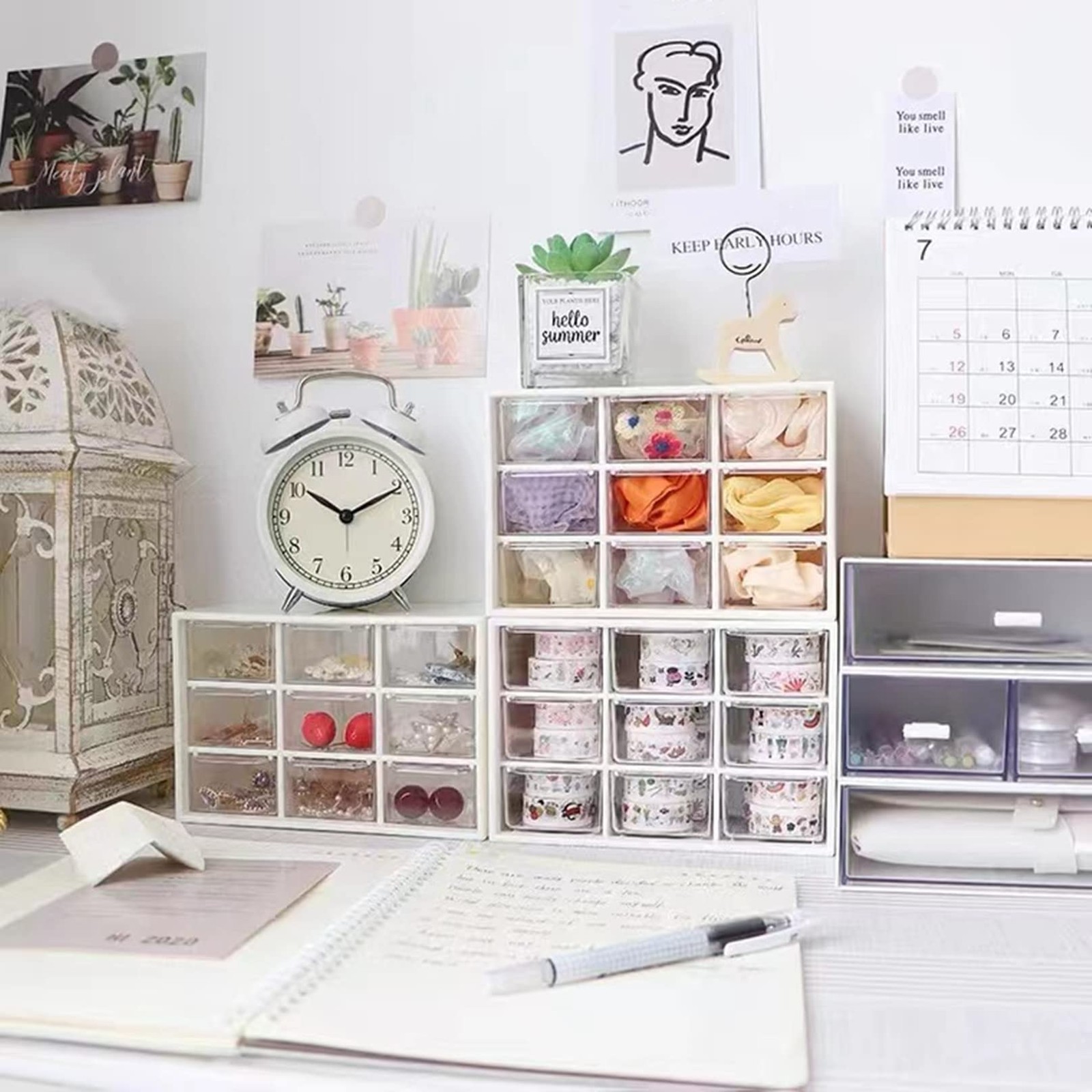 2PCS Small Drawer Organizer for Desk, Desktop Drawer Organizer with 9 Clear D...