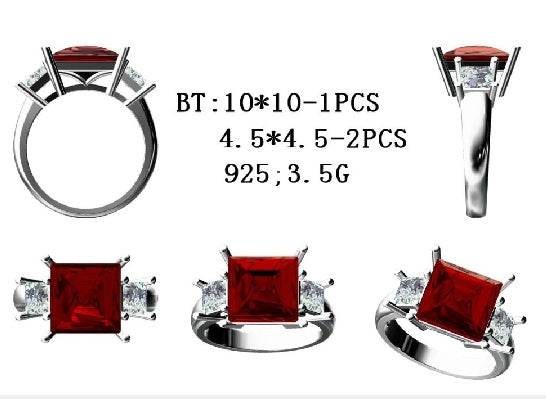 Sterling Silver Semi Mount Ring Setting Princess SQ 10X10mm 3 Stones