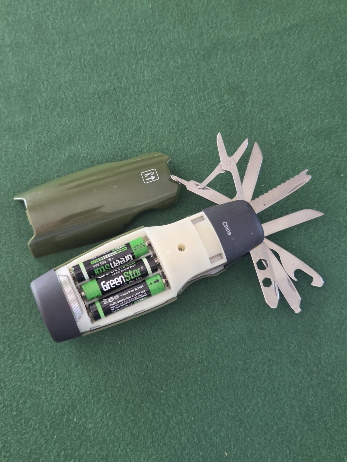 GREEN FLASH LIGHT 8 BLADE MULTI-TOOL ADVERTISING JERSEY INFRARED