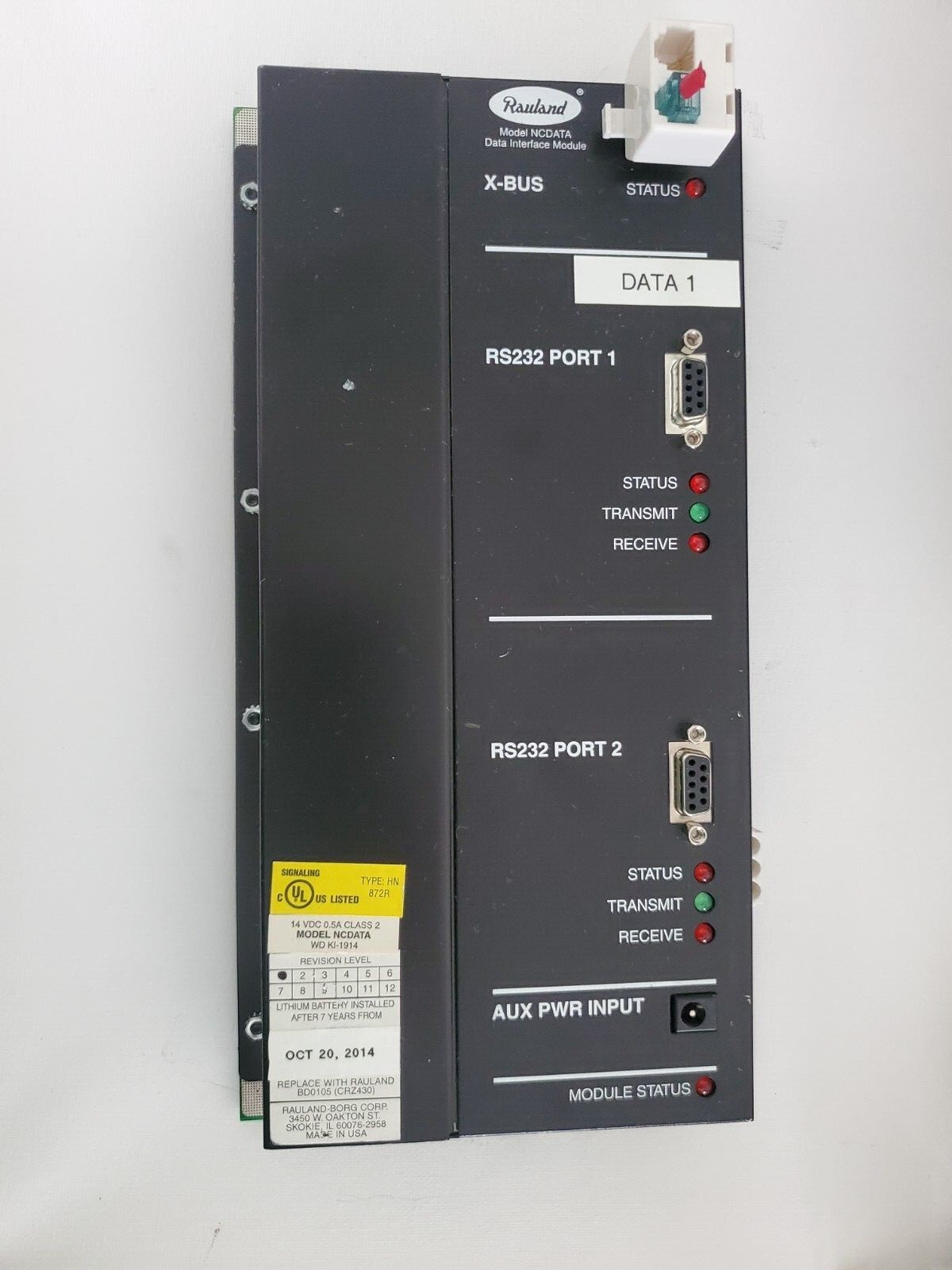 Rauland Responder X-Bus Model: NCDATA Data Interface Module Nurse Call System