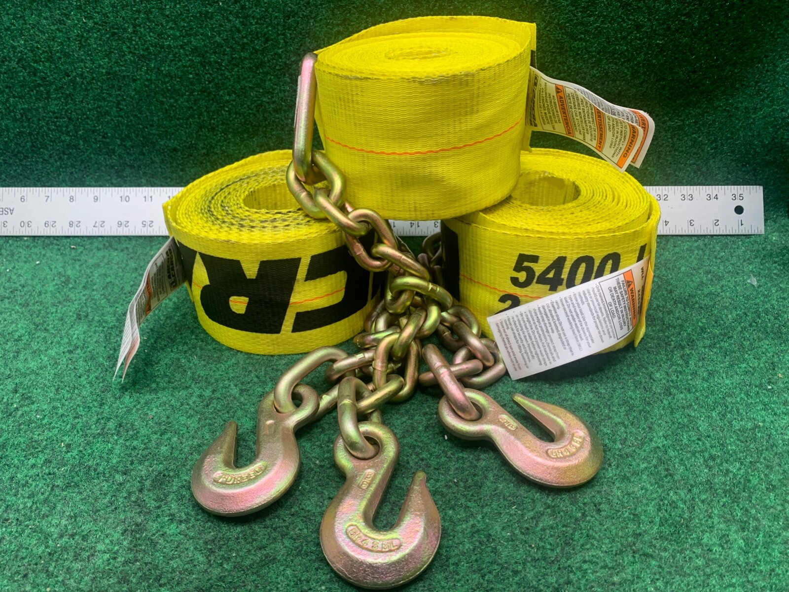 3 - Ancra 4" x 27" Heavy Duty Ancra Winch Strap with Chain Anchor Yellow