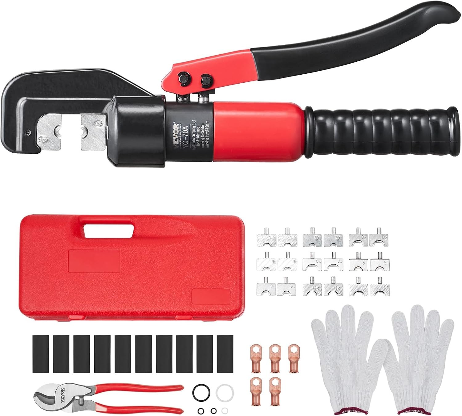 VEVOR Hydraulic Crimping Tool for AWG12-2/0 Copper & Aluminum Battery Lugs, Blac