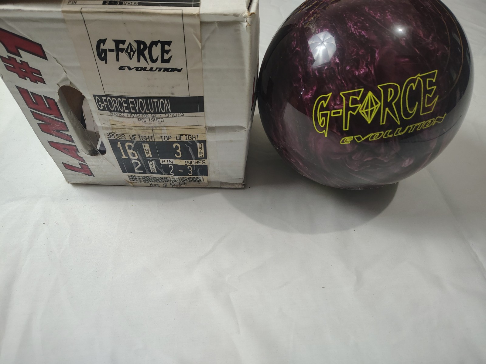 G-Force Evolution Lane #1 16lb Bowling Ball Pin 2-3" Top 3 oz Retired