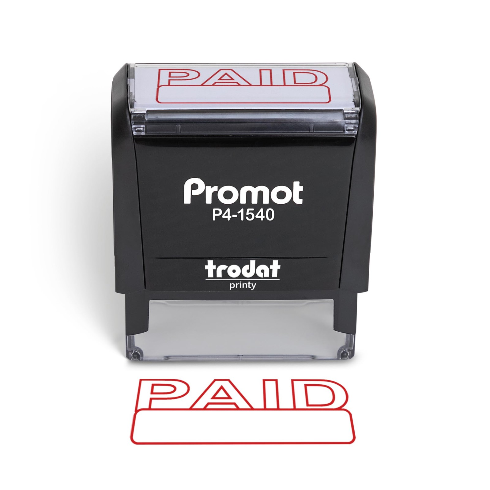 Promot Paid Self Inking Rubber Stamp - 2.36 inches x 1.26 inches, Red Ink