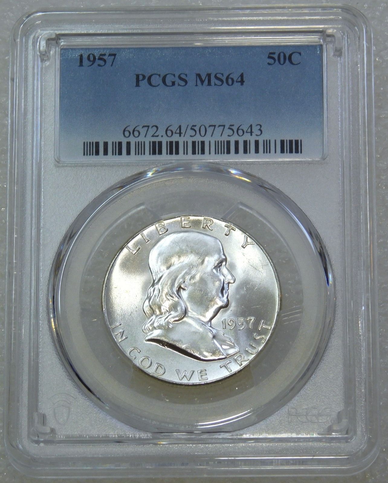 1957 P Franklin Half Dollar PCGS MS64 95% FBL Frosty Luster New Holder #P354A