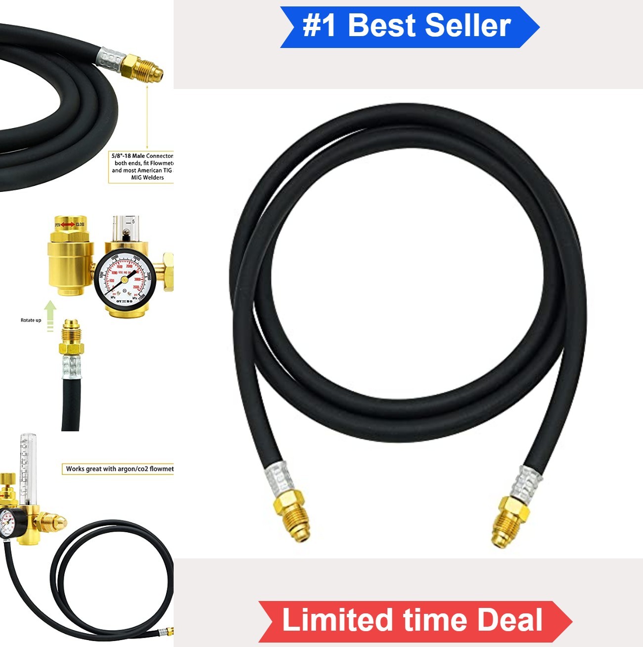 Inert Gas Welding Hose 6.56FT Argon Flow Meter Regulator Adapter 5/8 UNF-18RH