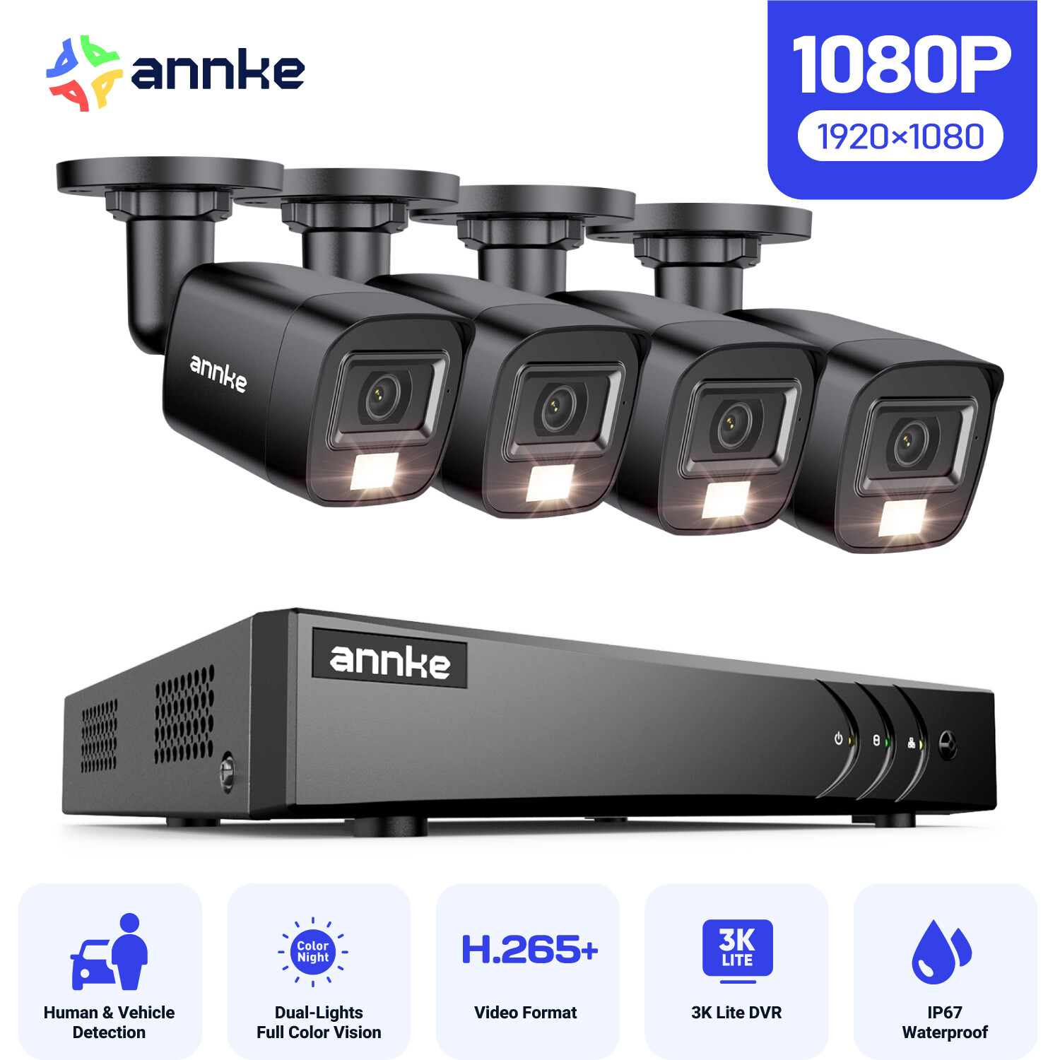ANNKE 5MP Lite 8CH DVR Outdoor 1080P CCTV Security Camera System AI Color Night