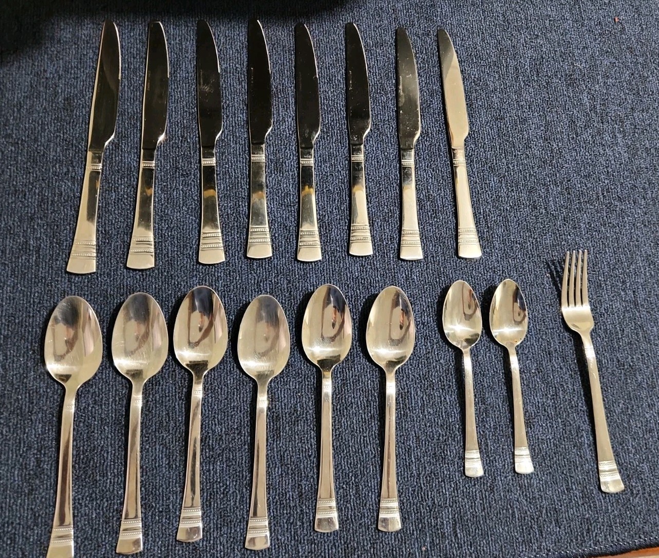 International Stainless Kensington Lot of 17 Pcs Spoons, Knives Fork, Mixed
