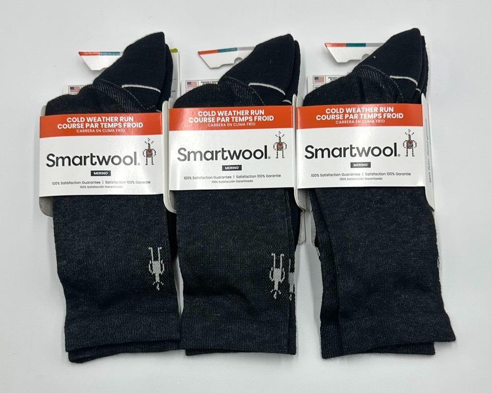 3 Pack Smartwool Men's Black Run Cold Weather Targeted Cushion Crew Socks Size L