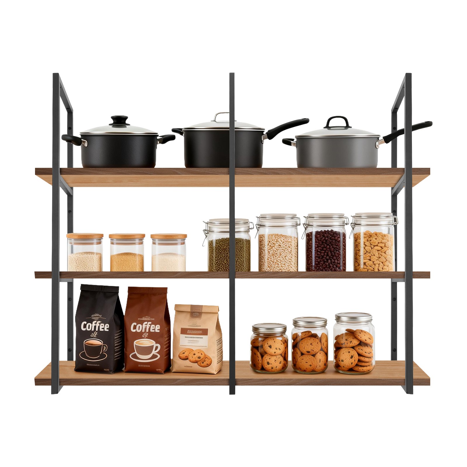 3-Tier Rectangular Shelf Bracket Wall/Floor/Ceiling Mount Storage Shelving Brack