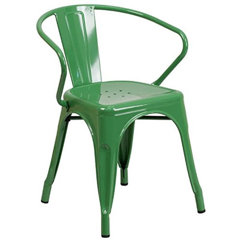 Commercial Grade Green Metal Dining Chair Stackable Weather Resistant 500 Lbs