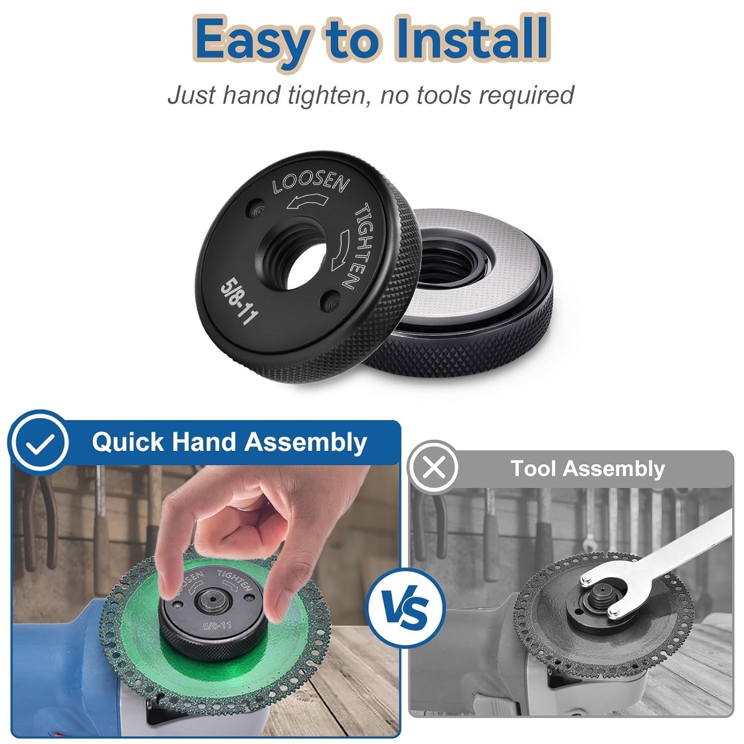 5/8-11 Thread Angle Grinder Flange Nut No Wrench Required,Grinder Nut for 4.5...