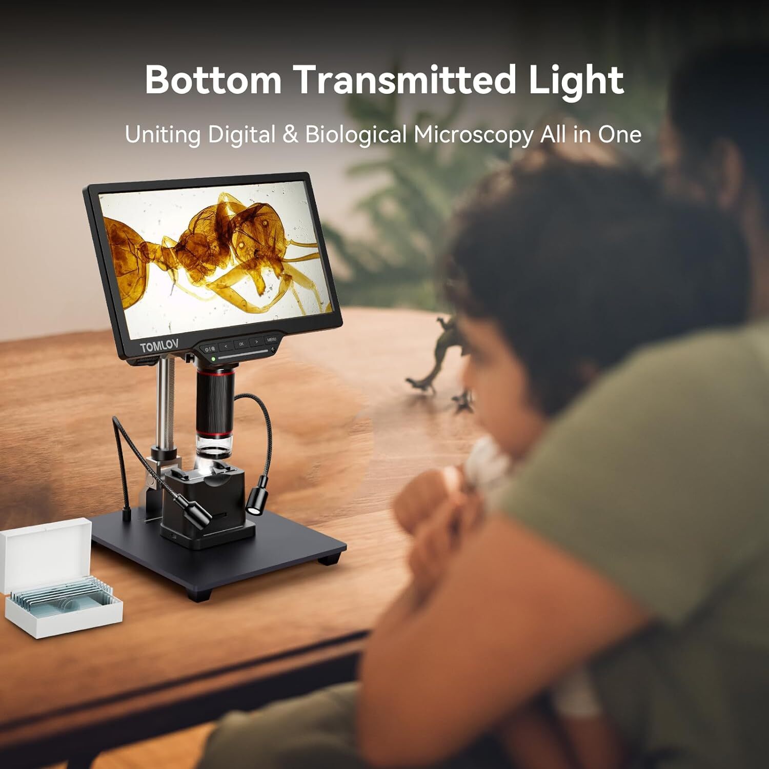 TOMLOV DM202 Max Digital Microscope 1300x HDMI 25MP Video Microscope 10.1"Screen
