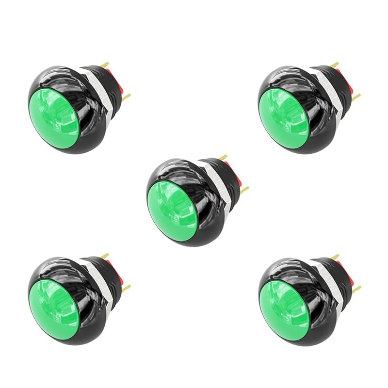 5pcs 12mm Momentary Push Button Switch Mini Round Switch IP68 Waterproof Green