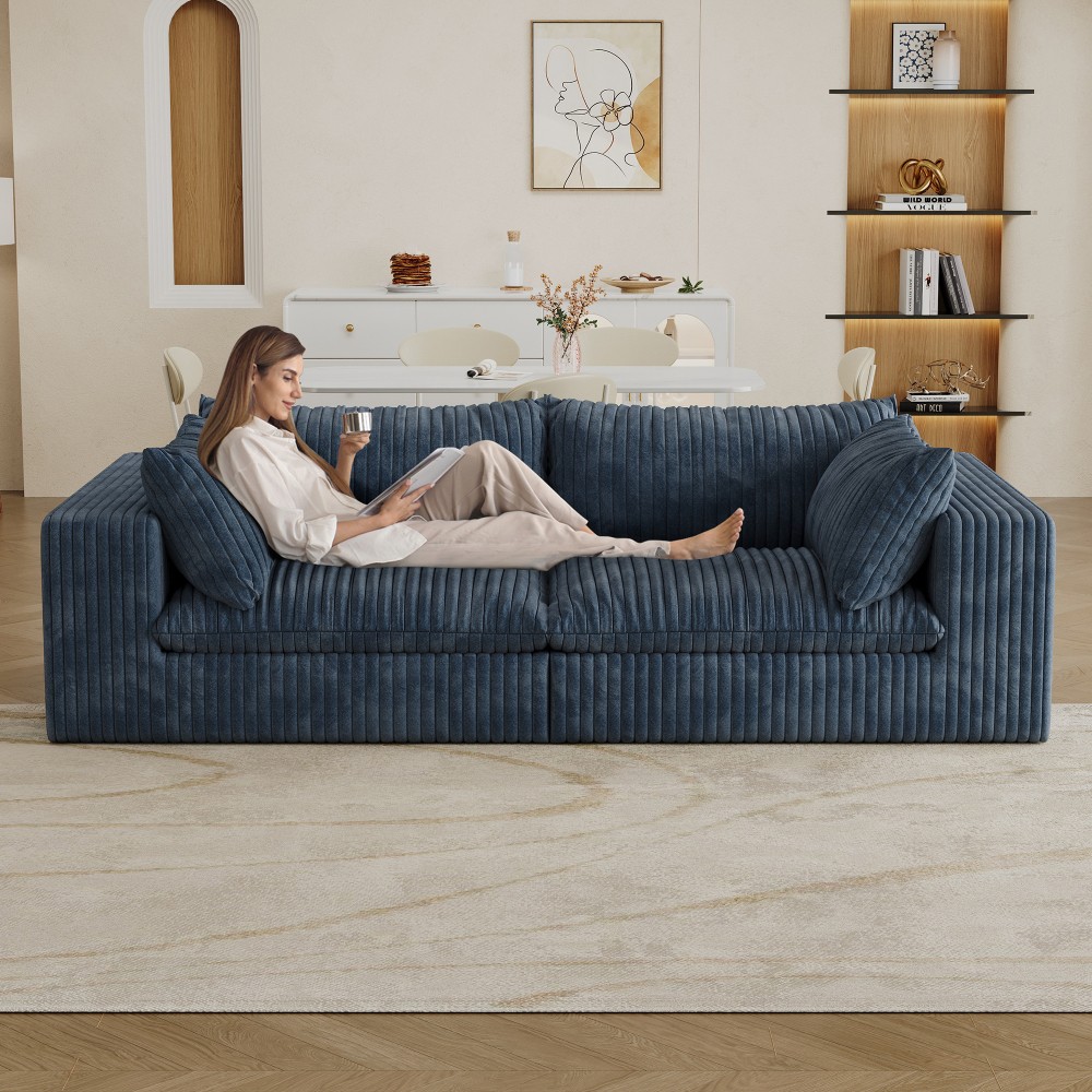 Blue 2-Seat Modular Fabric Sofa Modern Sofa Couch Versatile Design Free Shipping