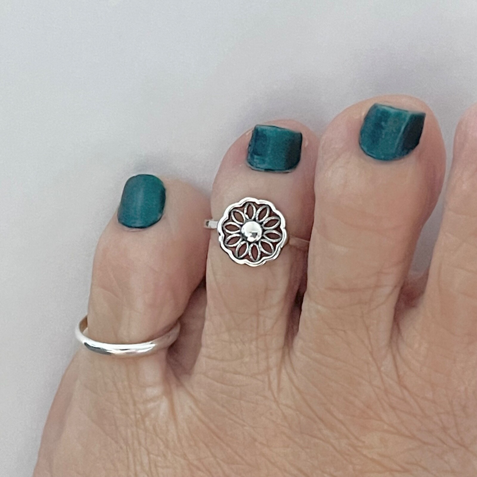 Sterling Silver Mandala Toe Ring, Flower Ring, Silver Rings