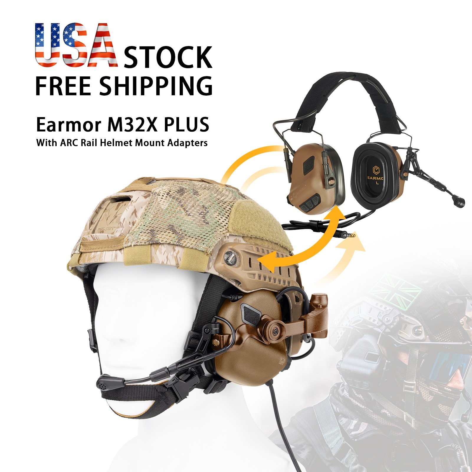 EARMOR M32X PLUS Tactical Headset Shooting Ear Protection w/ MIC,U-174 Connector