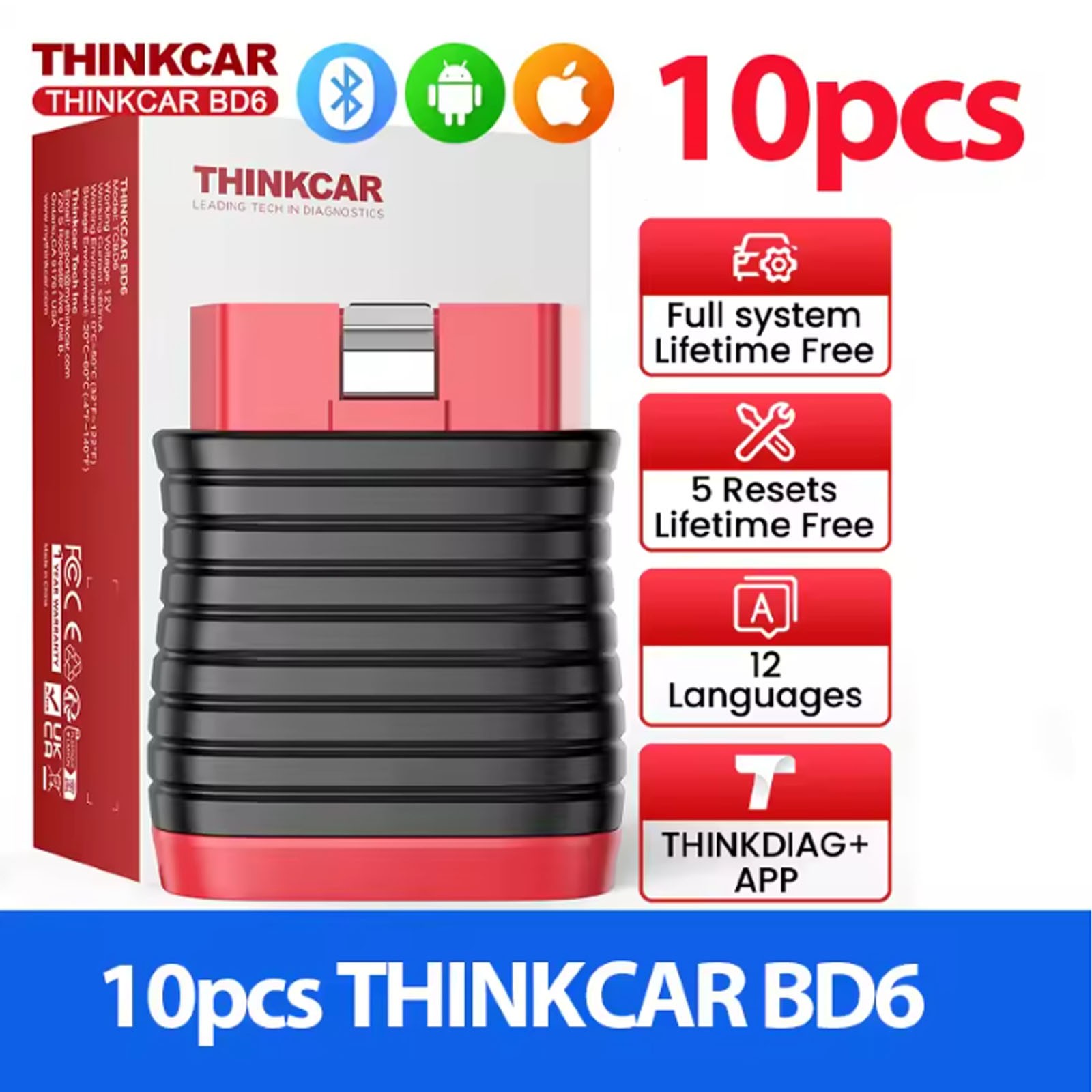10PCS Thinkcar BD6 OBD2 Scanner Full System Diagnostic Tool ABS SRS EPB 5 Resets