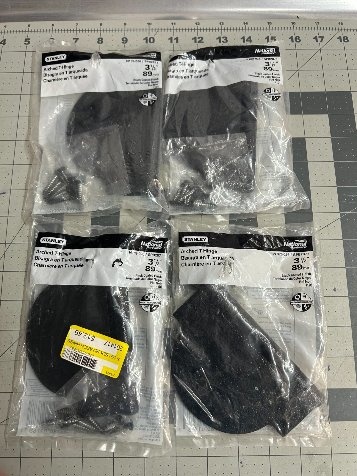 New 4-pack lot National Hardware N109-026 3-1/2" Black Arched Heavy T-Hinge