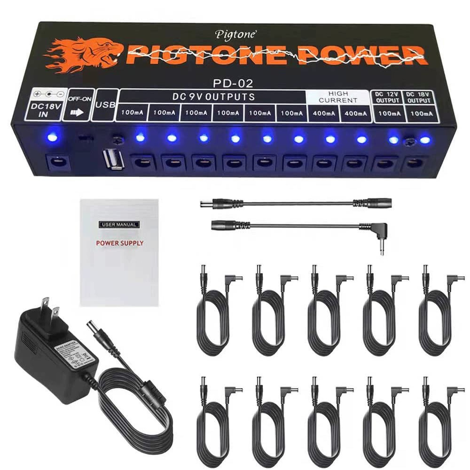 Guitar Pedal Power Supply 10 Isolated DC Outputs for 9V/12V/18V Effect Pedal ...