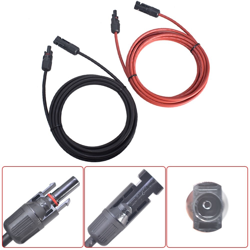 1 Pair Durable 12AWG 15FT Black+Red Solar Panel Extension Cable Wire Connector