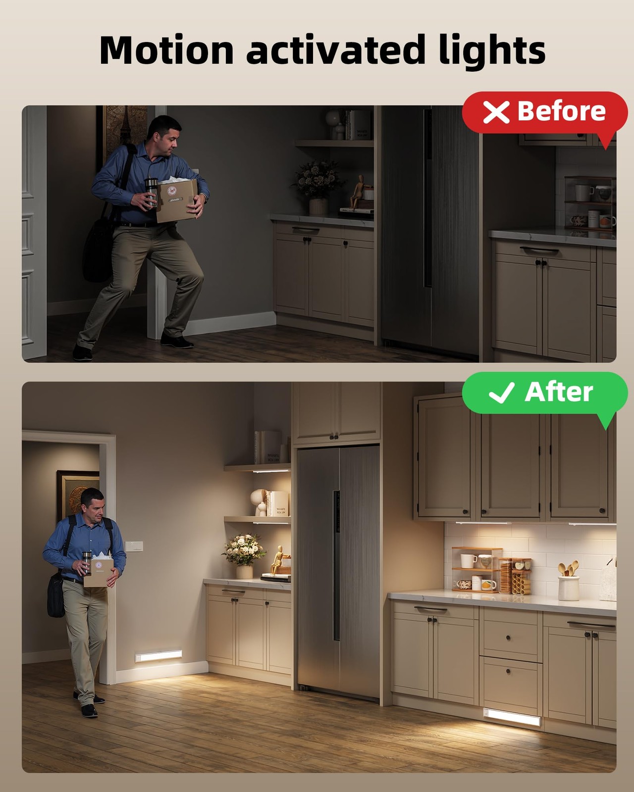 6-Pack Under Cabinet Lighting Wireless, LED Motion Sensor Light Indoor, Recha...