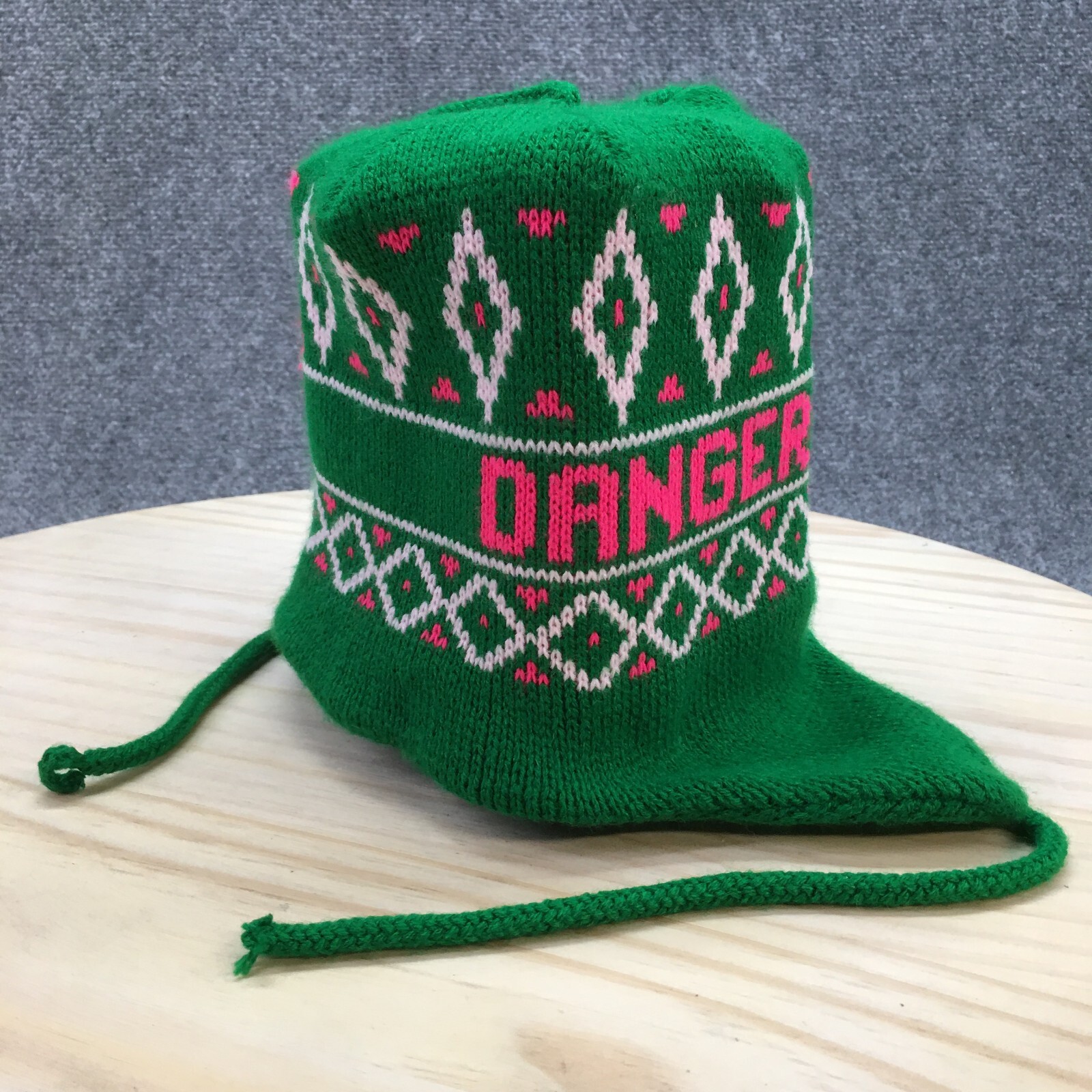 Betty Danger Knitted Ear Flap Beanie Hat Womens One Size Green Holiday Christmas