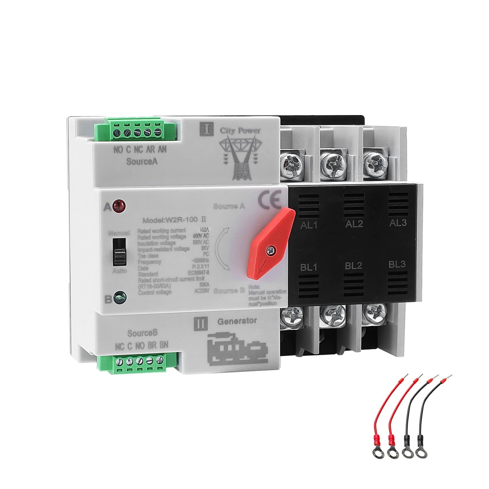 100Amp AC220V Automatic/Manual Transfer Switch 3P 50/60Hz, 3POLE 100A Mini AT...