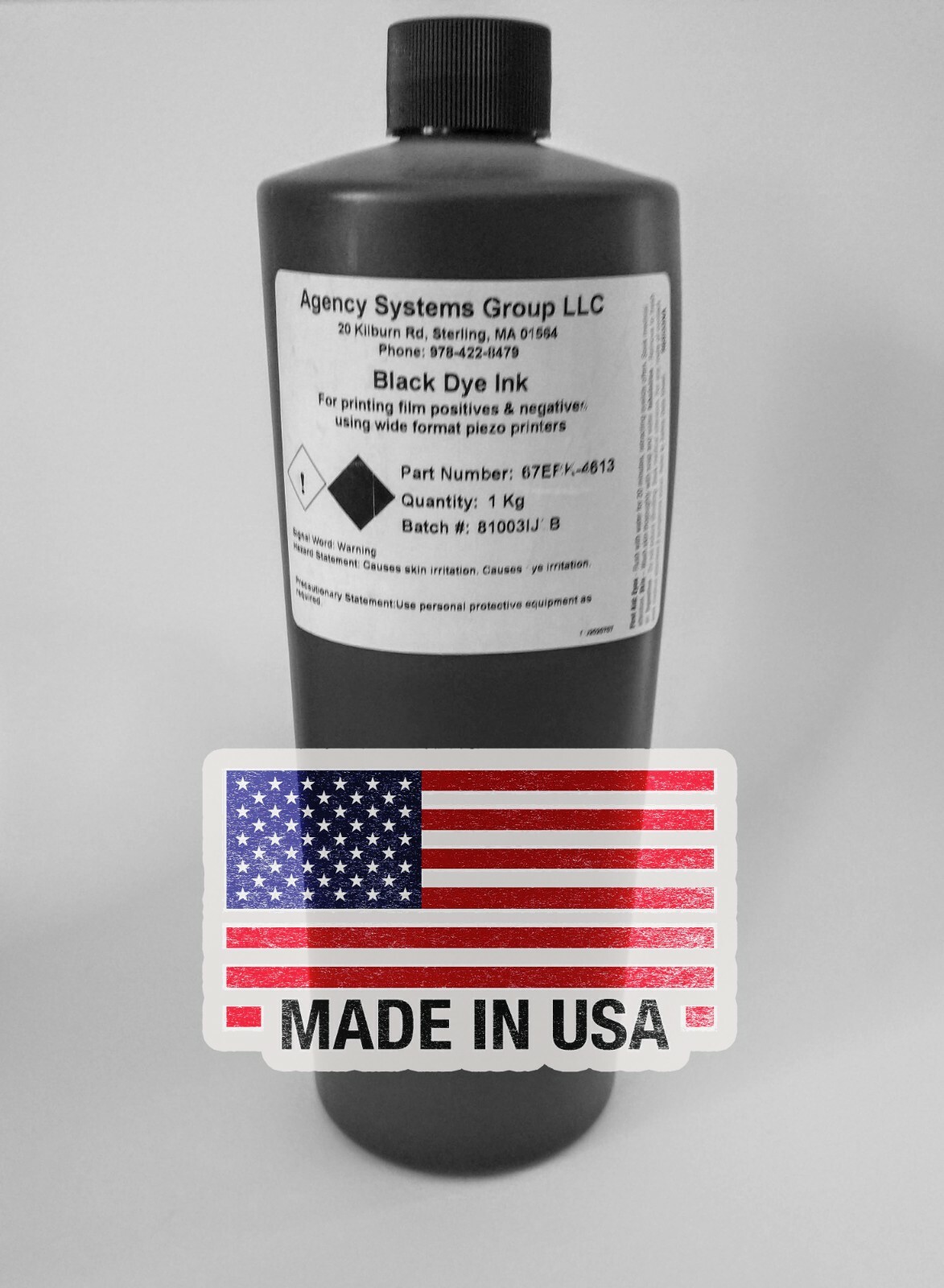 ASG Black Piezo Dye Ink for Film Positives/Screen Printing - 1 Liter