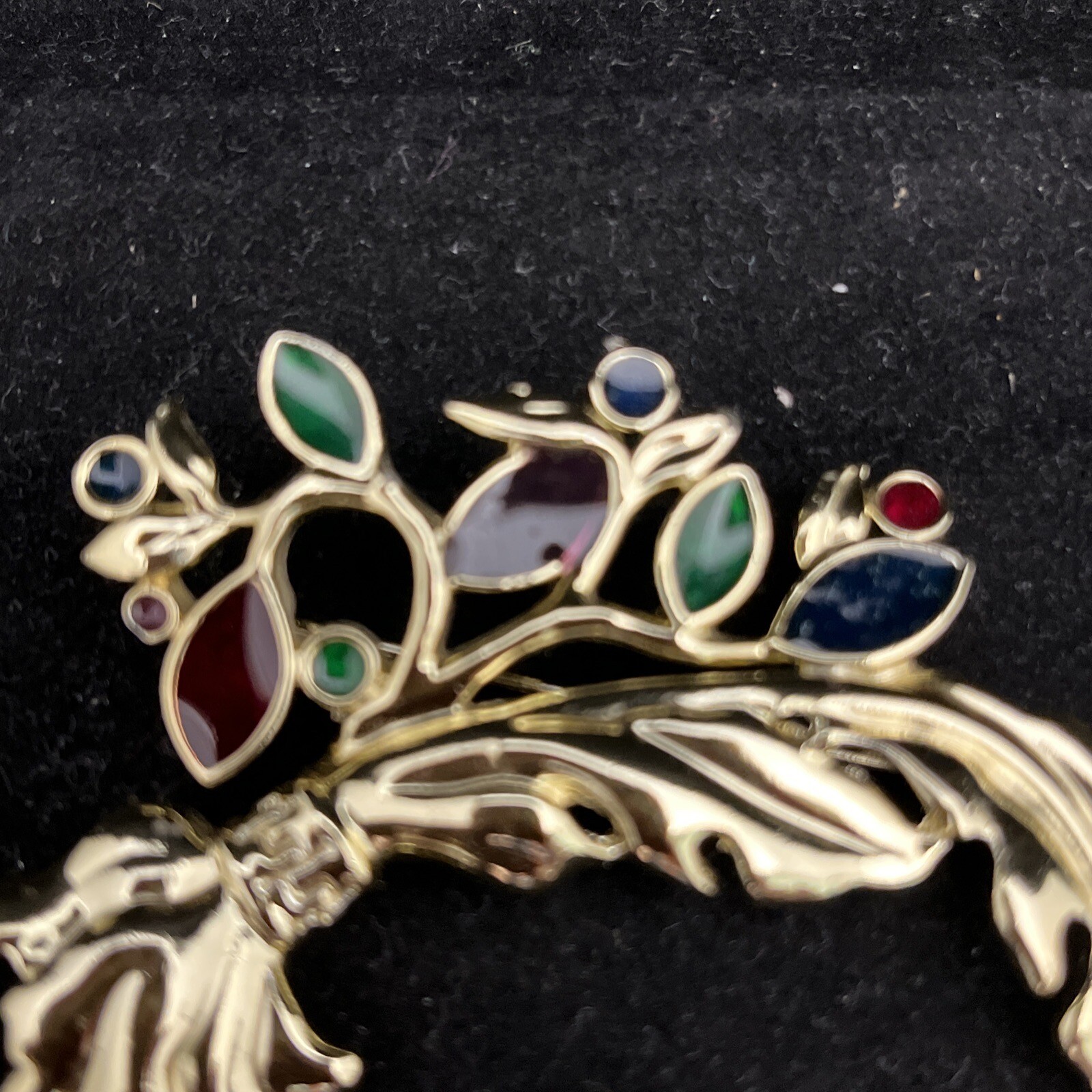 Feather Leaf Pin Brooch with Enamel Leaves