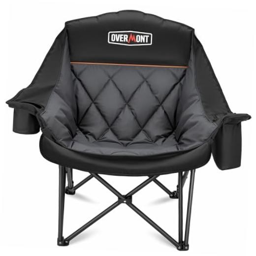 Oversized XL Camping Chair for Adults - 500lbs Support Heavy-Duty Padded Black