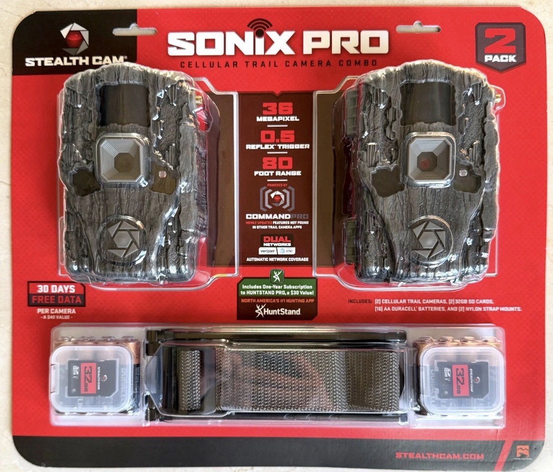 Trail Camera Stealth 2 Pk Sonix Pro 36 MP Cellular Dual Sim 80 ft. Range 32GB SD