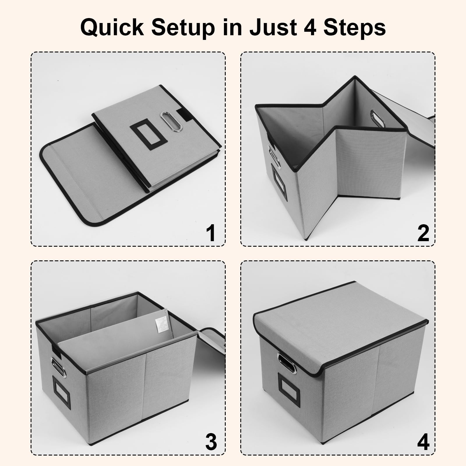 Tcbelosion File Storage Box with Lid, 15.55x12.87x10.43 Inches, Foldable Grey