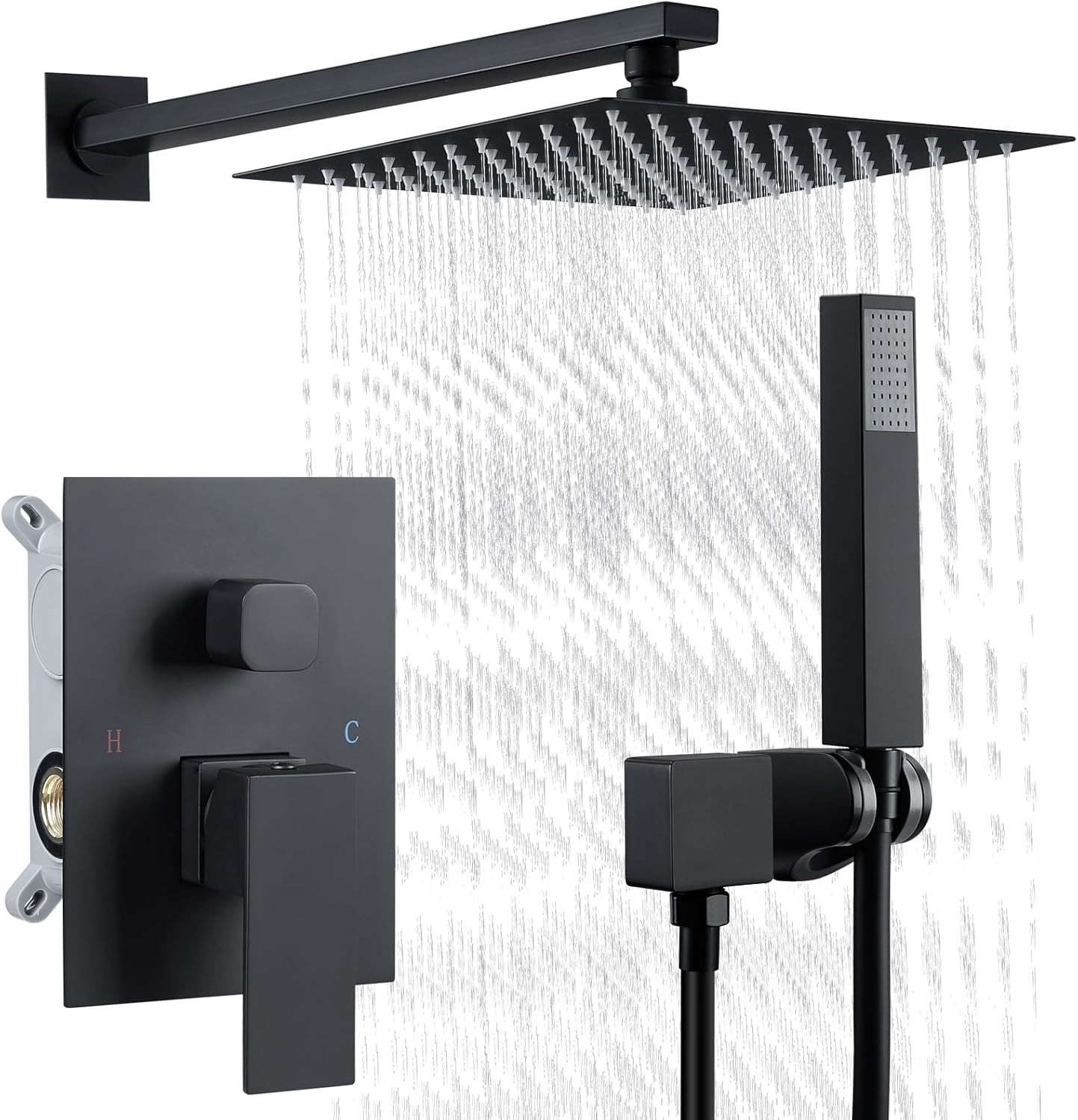 Shower Faucet Set Matte Black Shower System, 10 in Large Shower Head Design,