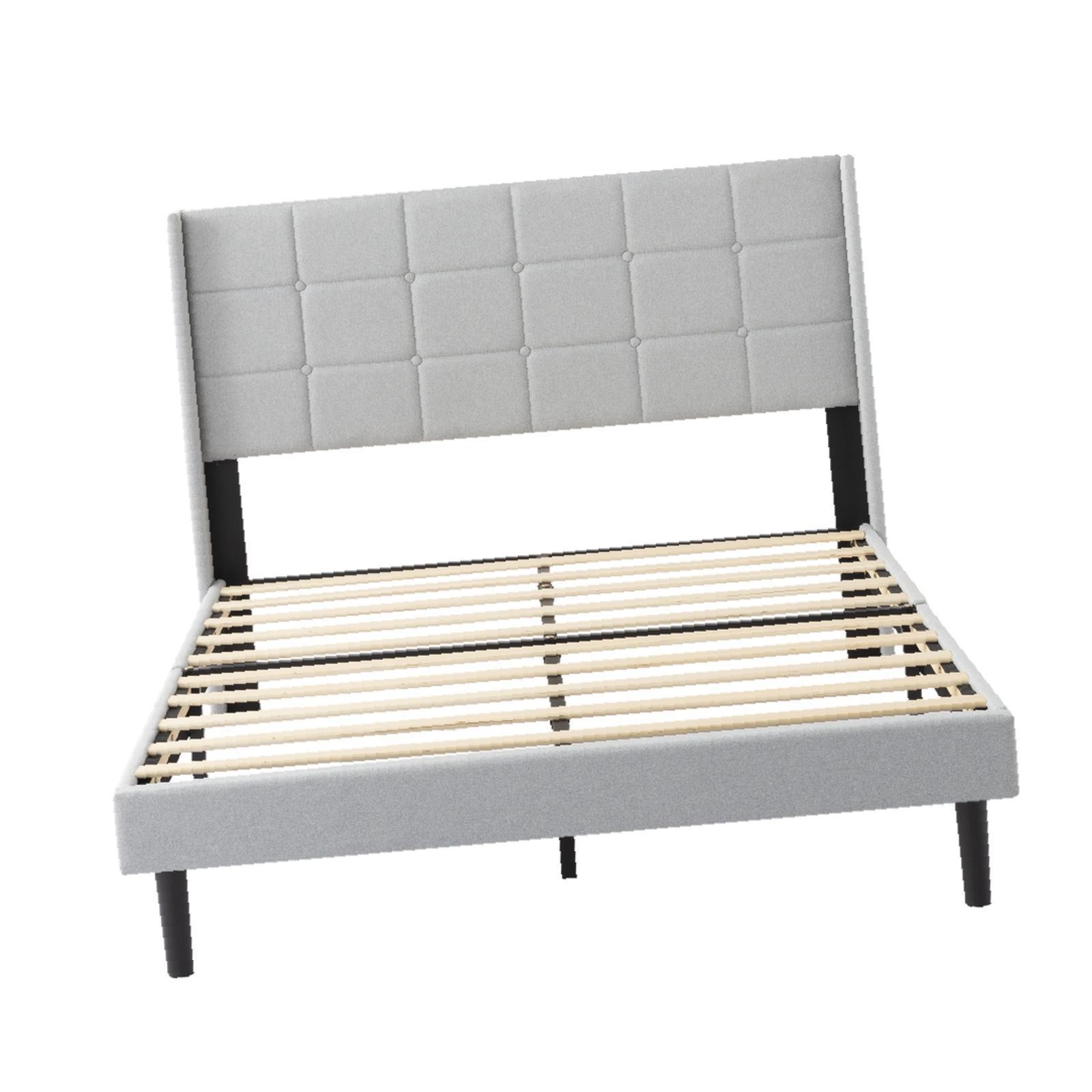 FULL Size Bed Frame, Upholstered Tufted Headboard with Solid Wood Slat Support,