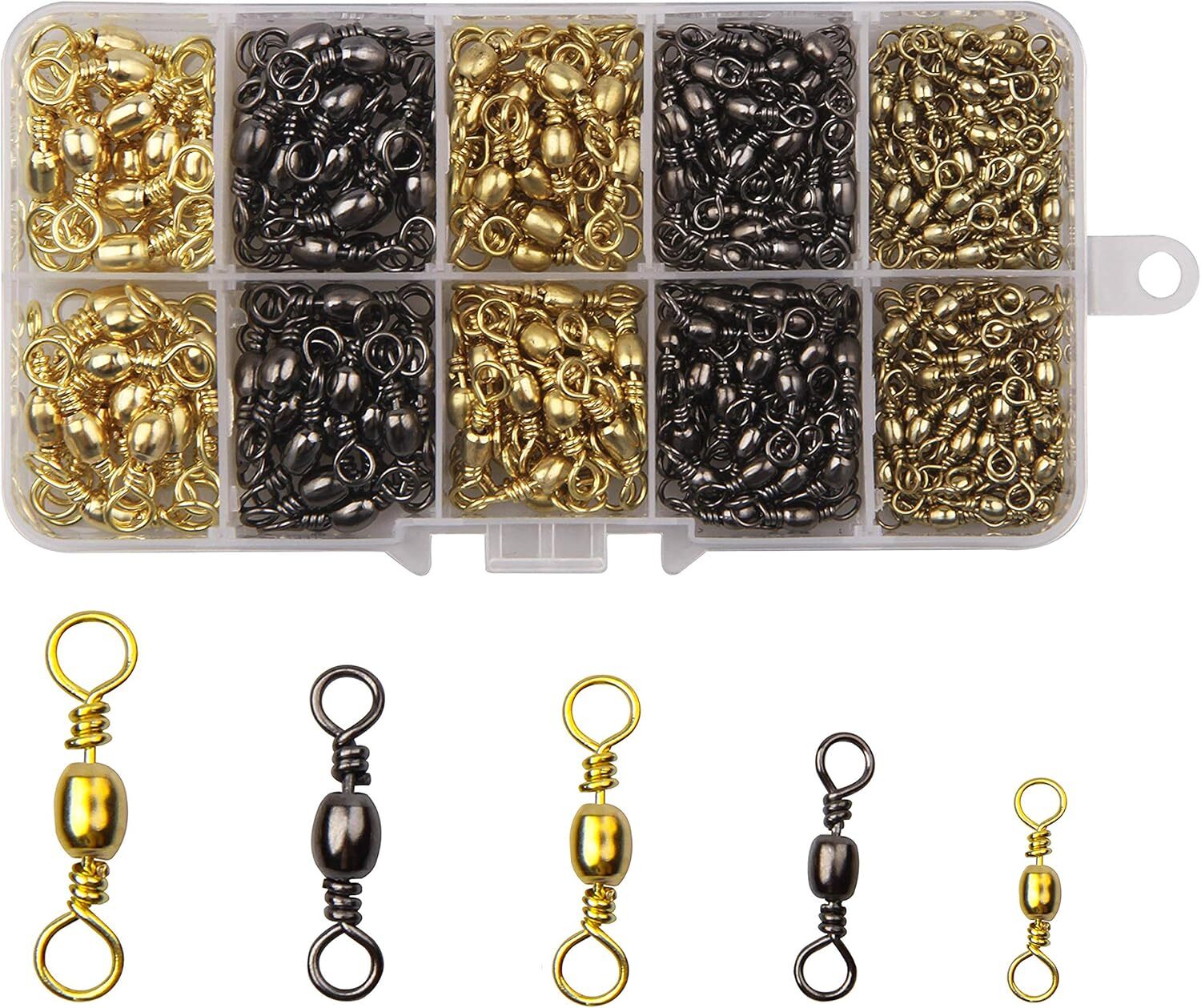 300Pcs Black Gold Fishing Barrel Swivels Quick Connect For Freshwater Saltwater