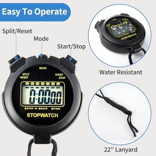 Digital Stopwatch Timer - Large Display with Clock and Date - No Alarm Function