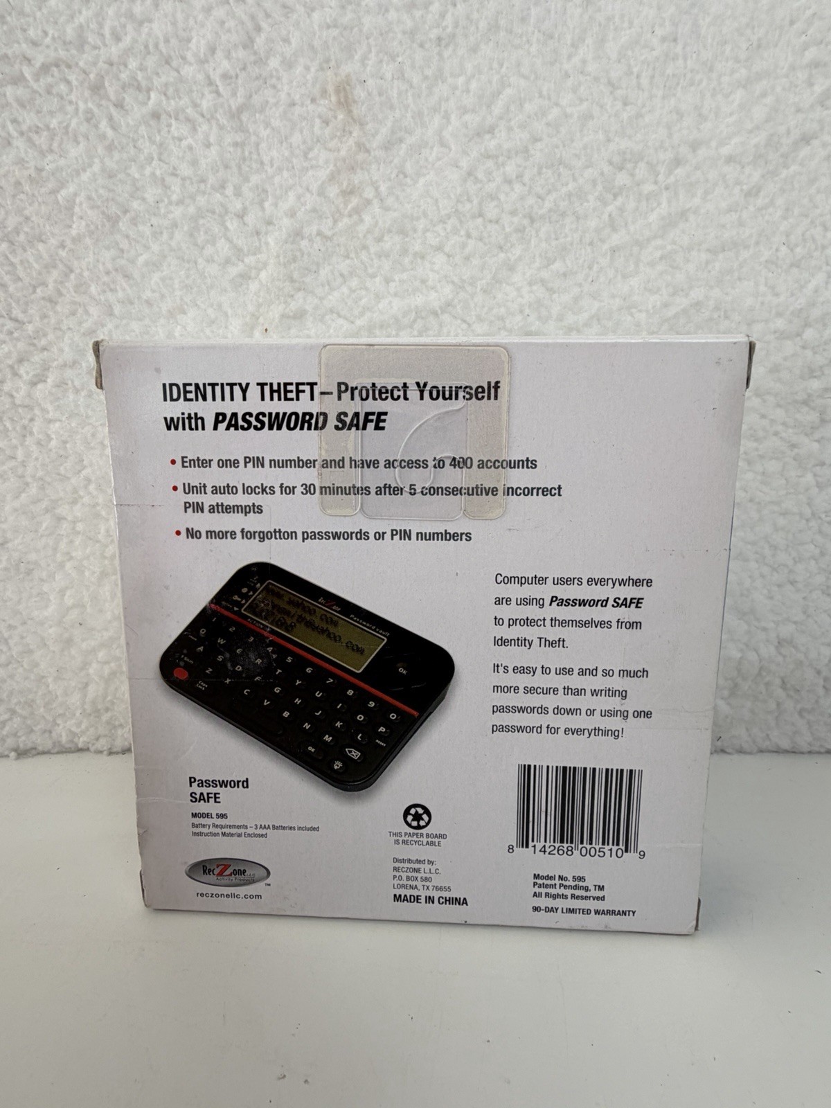 RecZone Password Safe Model 595 Digital Organizer Vault Stores Logins Securely