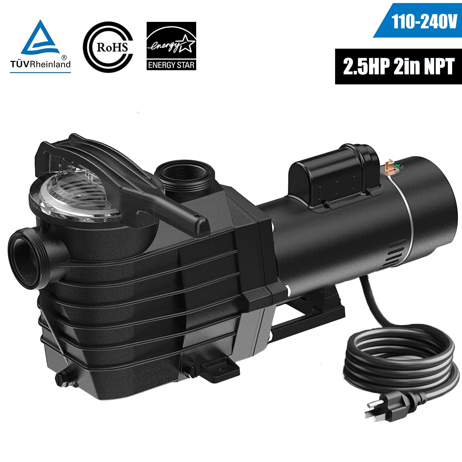 2.5HP Swimming Pool Pump Inground 98FT Hmax 9000GPH 2'' NPT 110-240V For Hayward