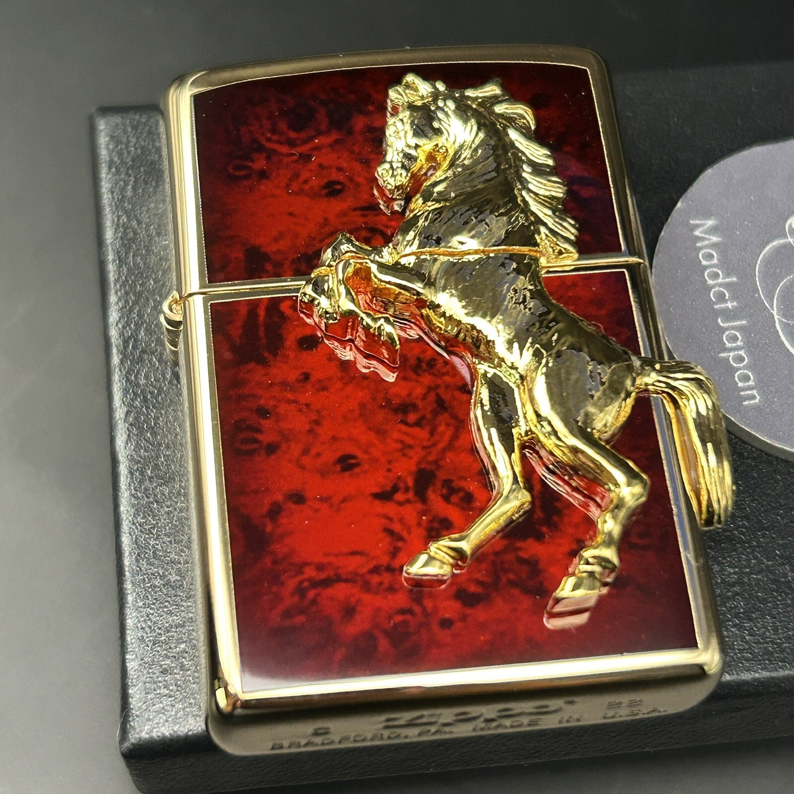 Zippo Winning Winnie Whinny Grand Crown Horse Metal Gold Deep Red Lighter Japan