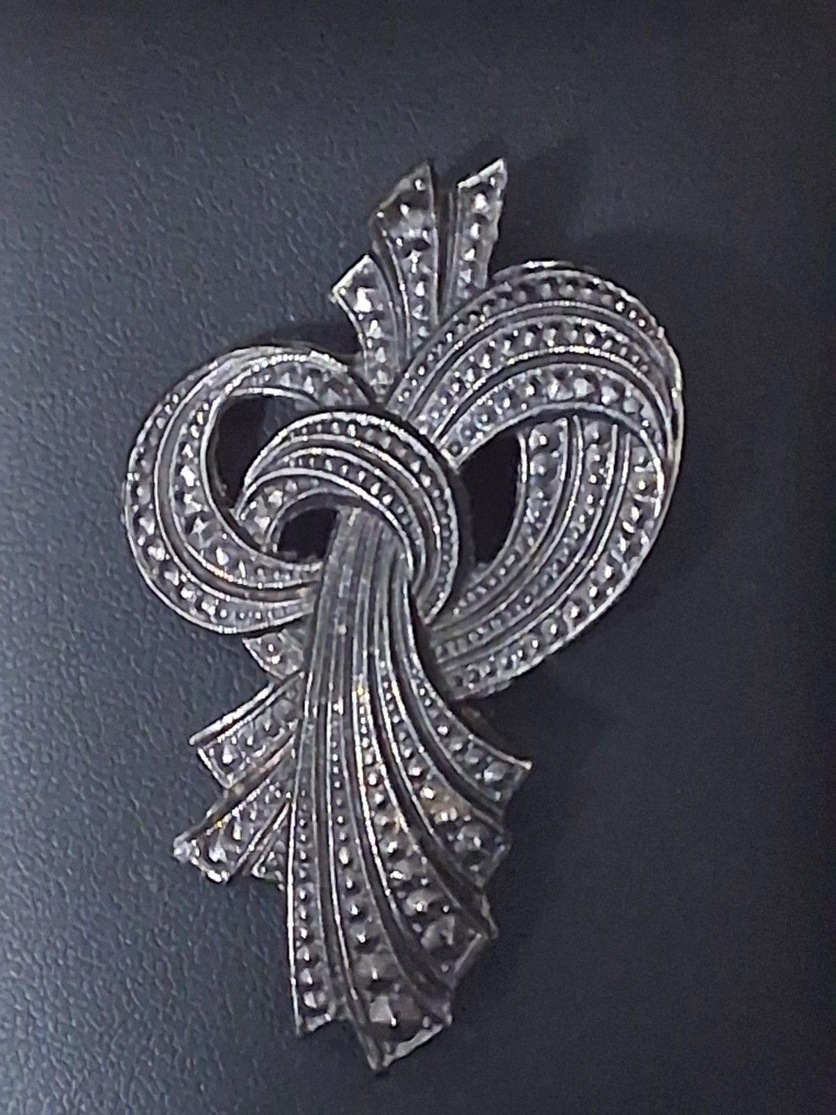 Vintage Steel Cut Brooch West Germany Ribbon Knot Pin Silver Tone Collectible