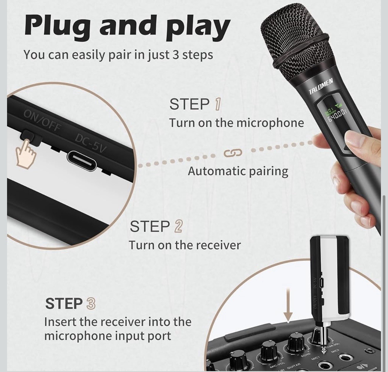 Wireless Microphone Professional Dual Handheld Cordless Dynamic Mic System