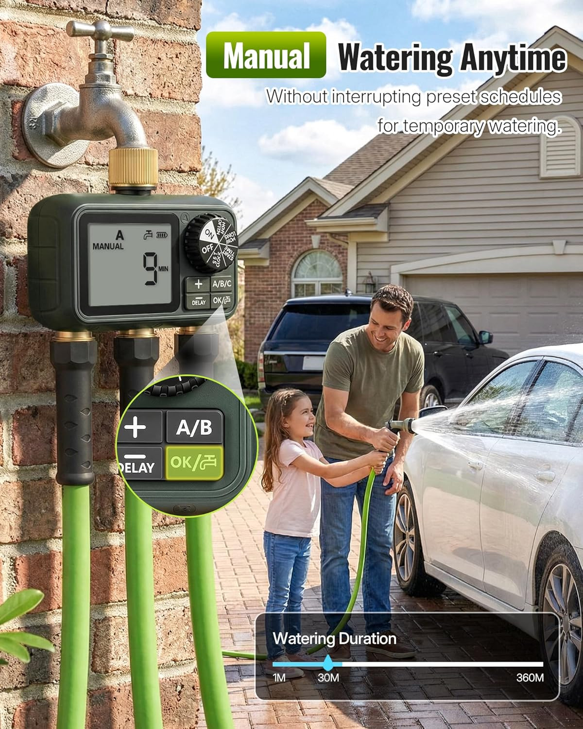 Programmable Brass Sprinkler Timer with 3 Outlets for Garden & Lawn Care
