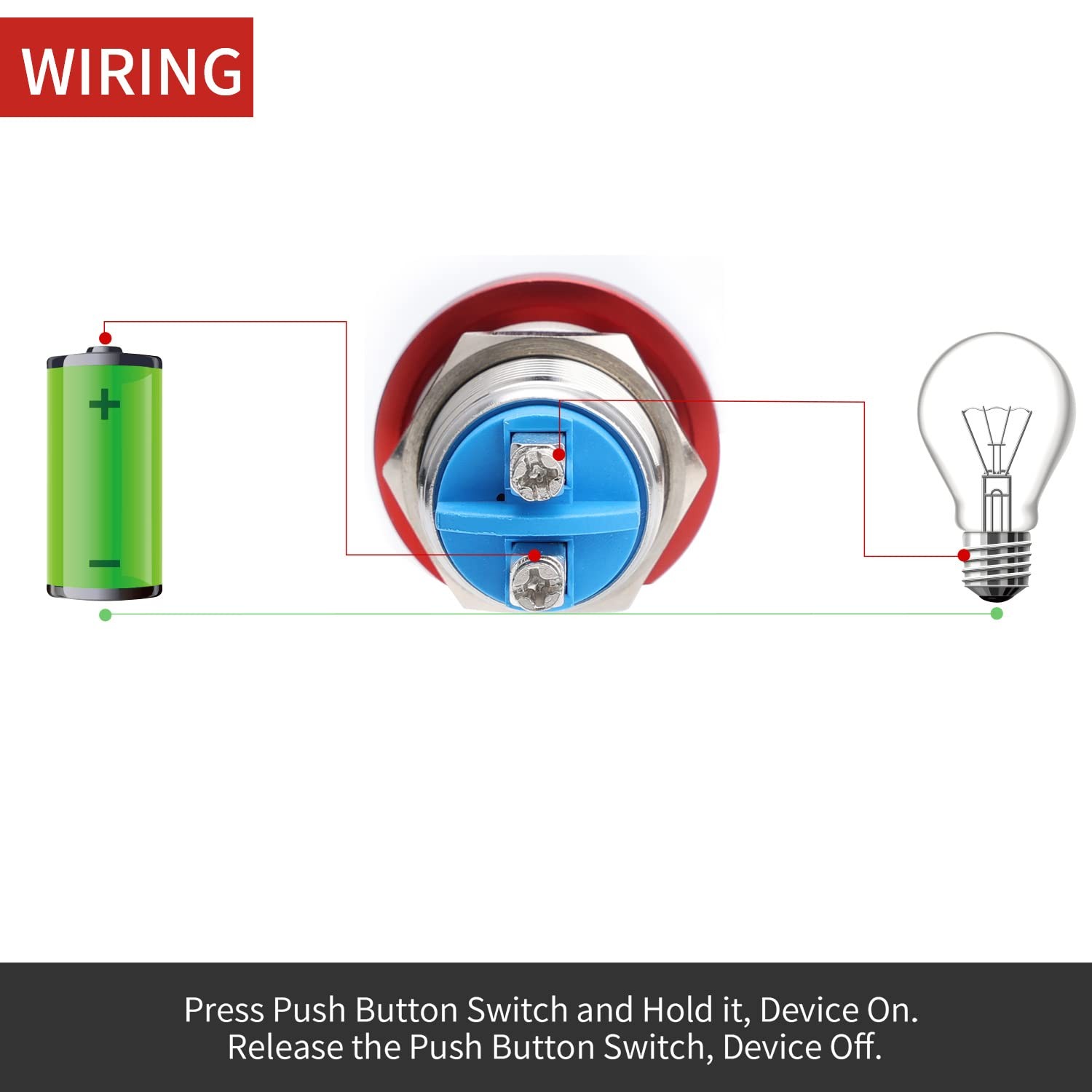 APIELE 19MM Mushroom Head Push Button Switch Momentary 19mm, Red