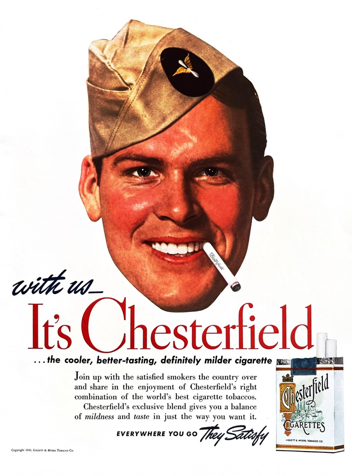 1941 CHESTERFIELD Genuine Vintage Print Ad Cigarettes Tobacco U.S. Army Military