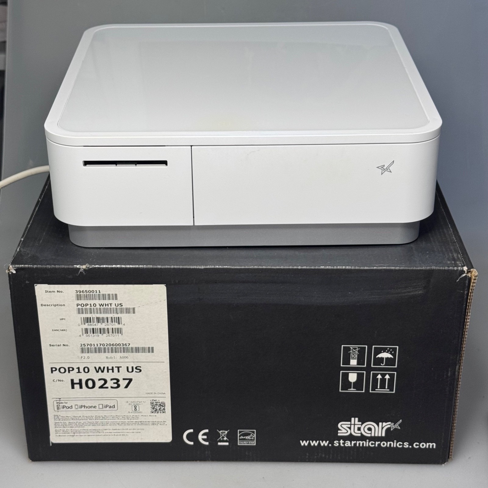 Star Micronics mPOP POP10 Receipt Printer Cash Drawer White POS Bluetooth USB