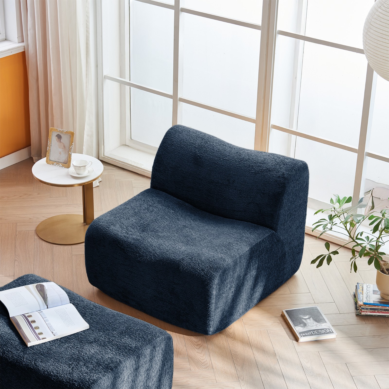 Space-Saving Single Foam Sofa Chair with Footrest & Pillow