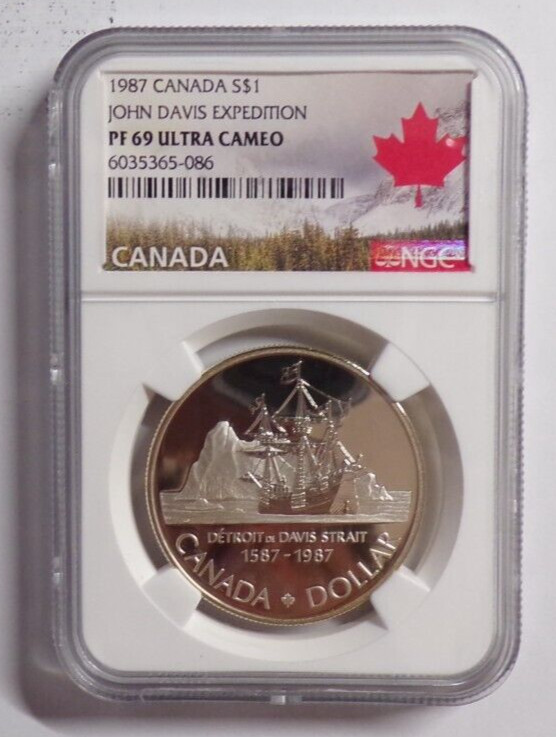 Canada 1987 Silver Dollar John Davis Expedition PF69 UC NGC Maple Leaf Label